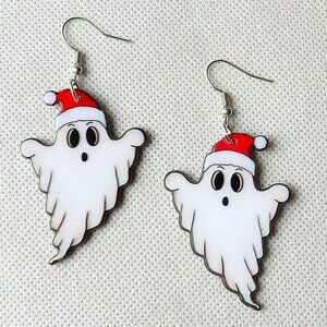 Santa Ghost Earrings, Spooky Christmas Ghost Earrings, Ladies Fashion Earrings